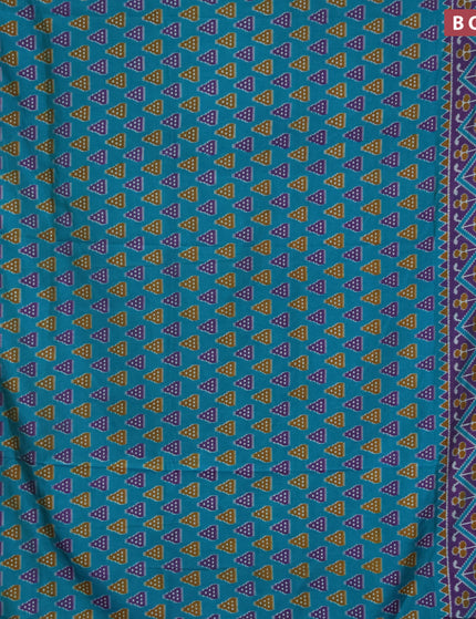 Semi tussar saree teal blue and violet with ikat butta prints and zari woven border