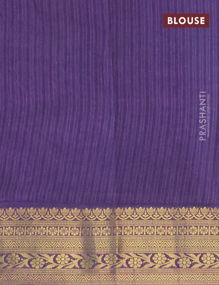 Semi tussar saree teal blue and violet with ikat butta prints and zari woven border