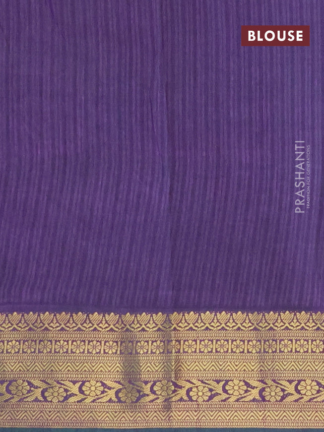 Semi tussar saree teal blue and violet with ikat butta prints and zari woven border