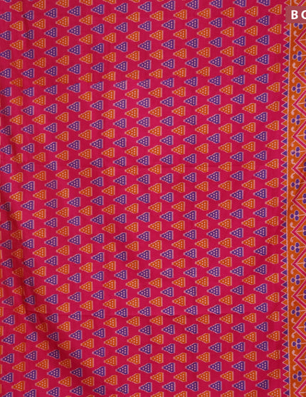 Semi tussar saree pink and mustard shade with ikat butta prints and zari woven border