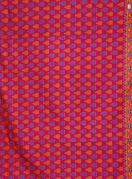 Semi tussar saree pink and mustard shade with ikat butta prints and zari woven border