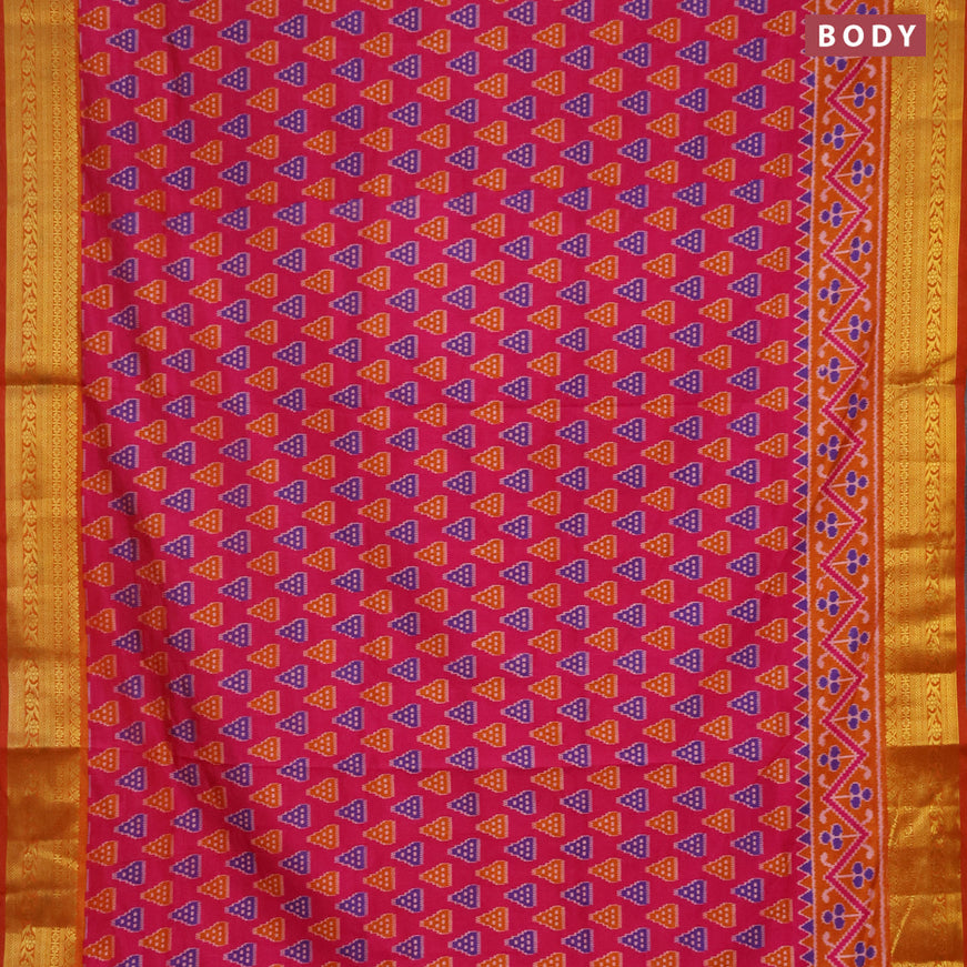 Semi tussar saree pink and mustard shade with ikat butta prints and zari woven border