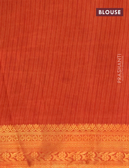 Semi tussar saree dark brown and rust shade with ikat butta prints and zari woven border