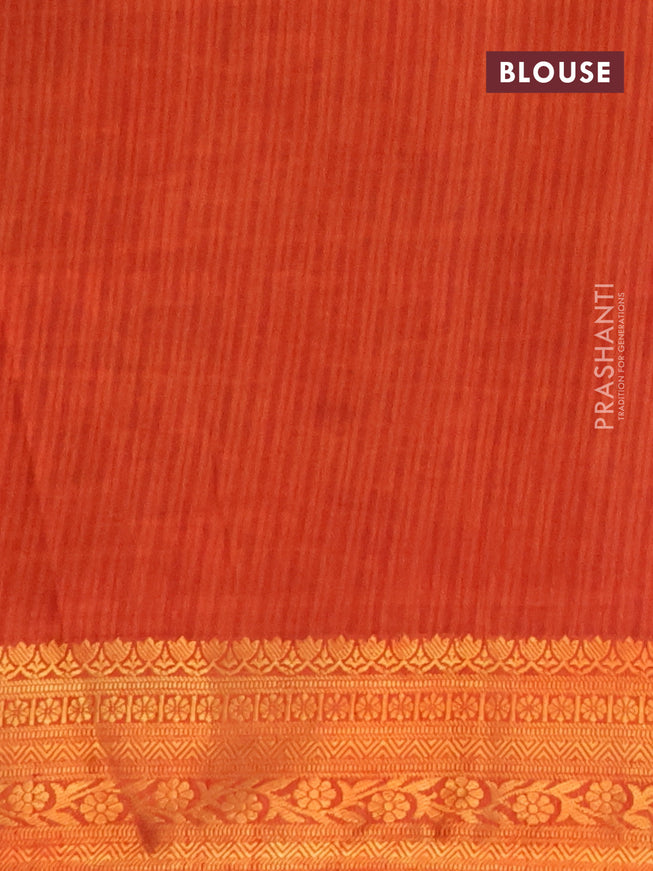 Semi tussar saree dark brown and rust shade with ikat butta prints and zari woven border