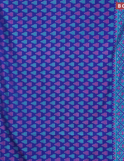 Semi tussar saree blue and teal blue with ikat butta prints and zari woven border