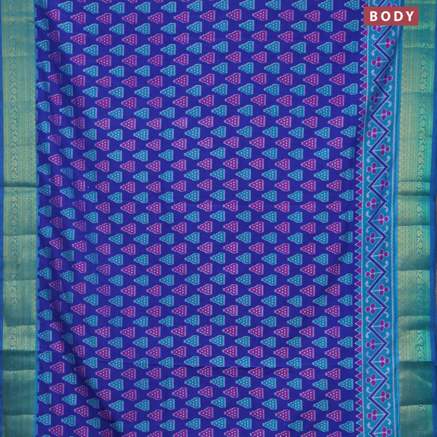 Semi tussar saree blue and teal blue with ikat butta prints and zari woven border