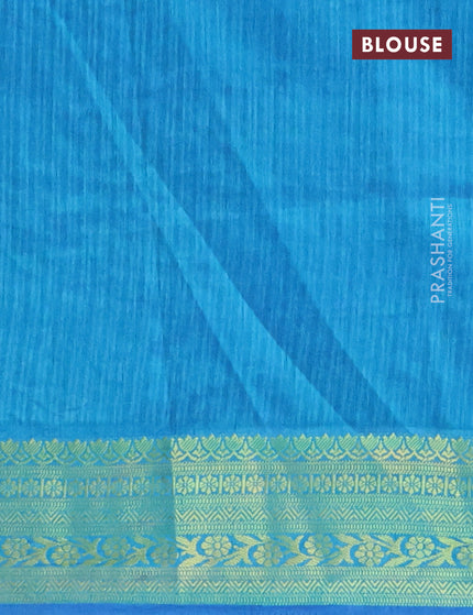 Semi tussar saree blue and teal blue with ikat butta prints and zari woven border