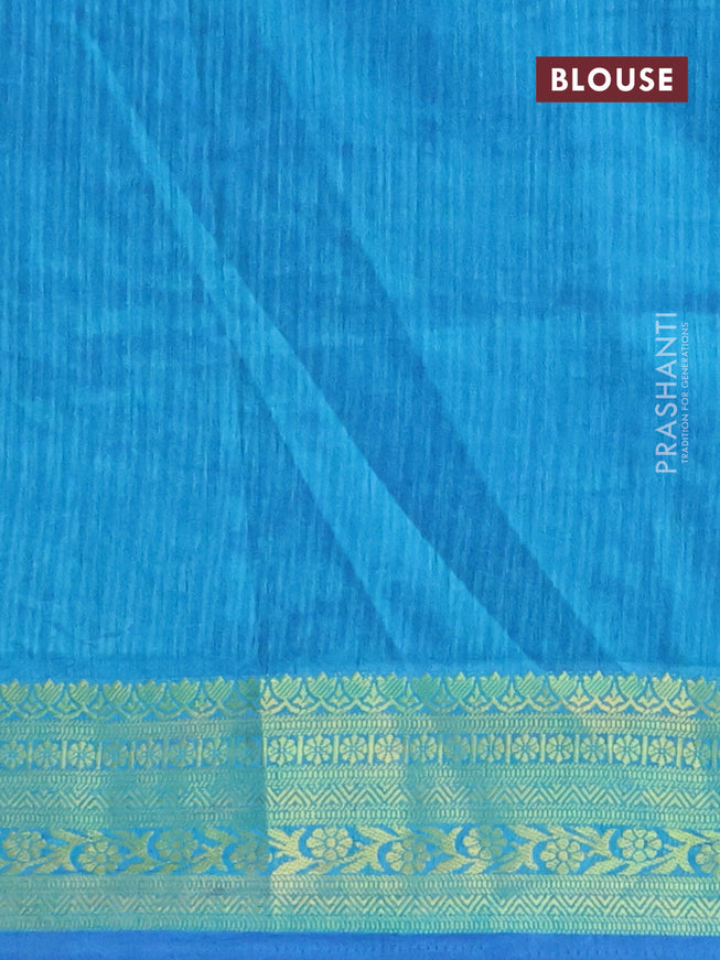 Semi tussar saree blue and teal blue with ikat butta prints and zari woven border