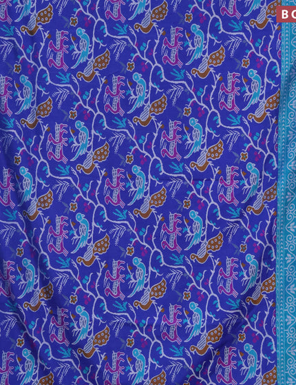 Semi tussar saree royal blue and teal blue with allover ikat prints and zari woven border