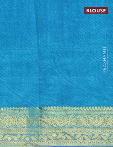 Semi tussar saree royal blue and teal blue with allover ikat prints and zari woven border