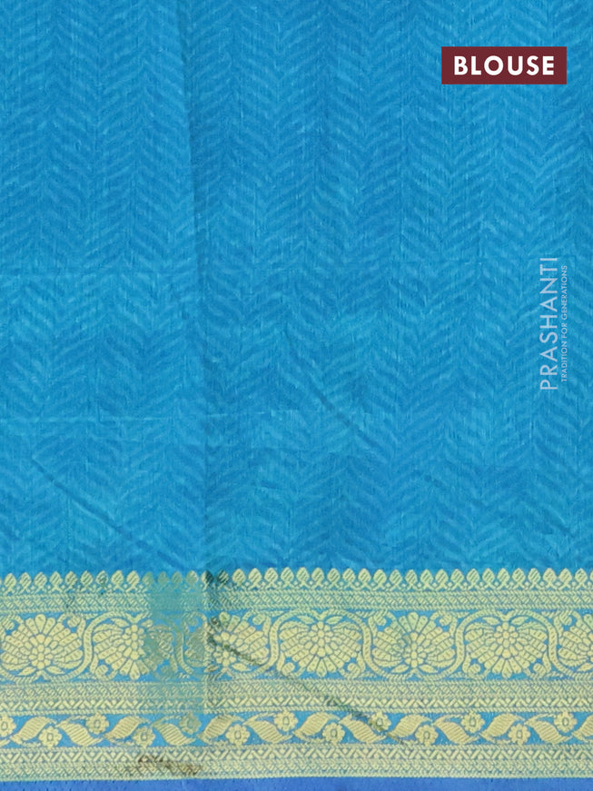 Semi tussar saree royal blue and teal blue with allover ikat prints and zari woven border