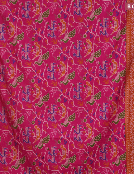 Semi tussar saree pink and mustard shade with allover ikat prints and zari woven border