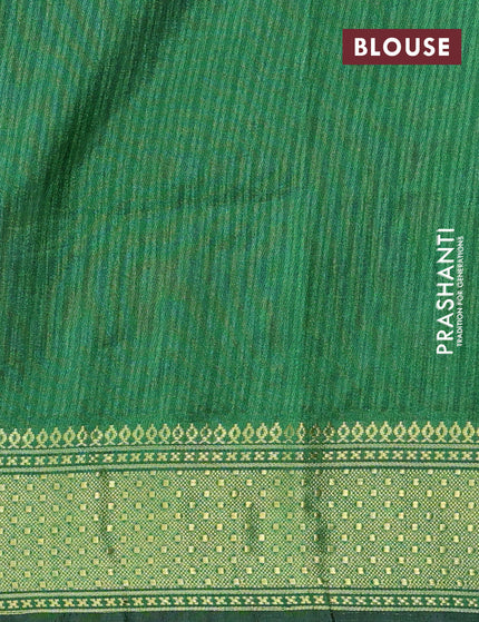 Semi tussar saree mustard shade and green with allover ikat prints and zari woven border