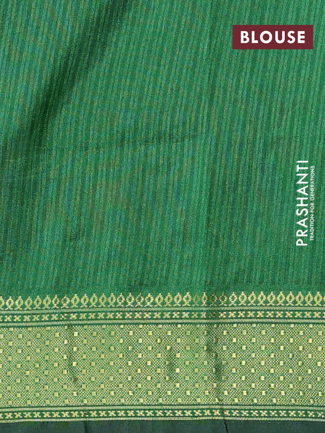 Semi tussar saree mustard shade and green with allover ikat prints and zari woven border