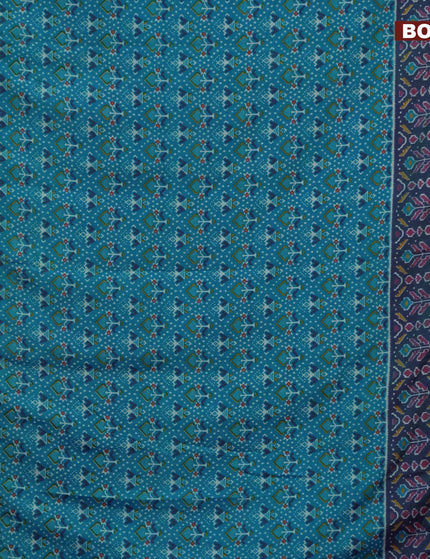 Semi tussar saree teal blue and dual shade of bluish green with allover ikat prints and zari woven border