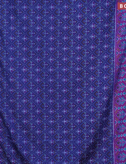 Semi tussar saree blue and purple with allover ikat prints and zari woven border