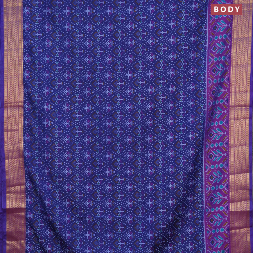 Semi tussar saree blue and purple with allover ikat prints and zari woven border