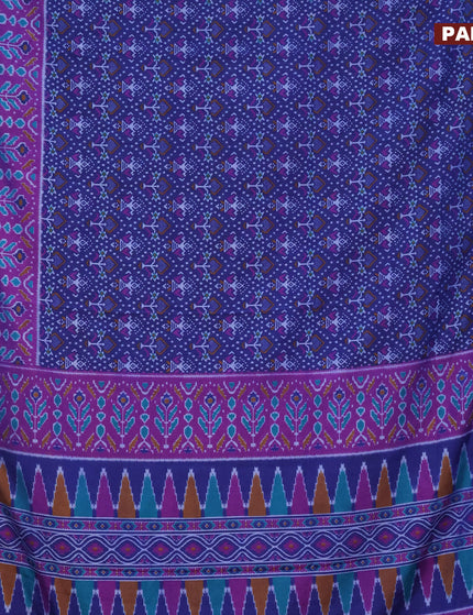 Semi tussar saree blue and purple with allover ikat prints and zari woven border