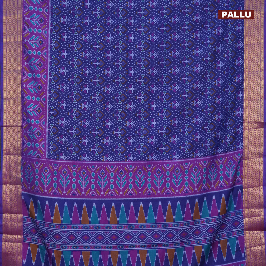 Semi tussar saree blue and purple with allover ikat prints and zari woven border