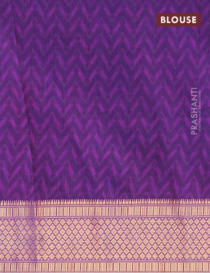 Semi tussar saree blue and purple with allover ikat prints and zari woven border