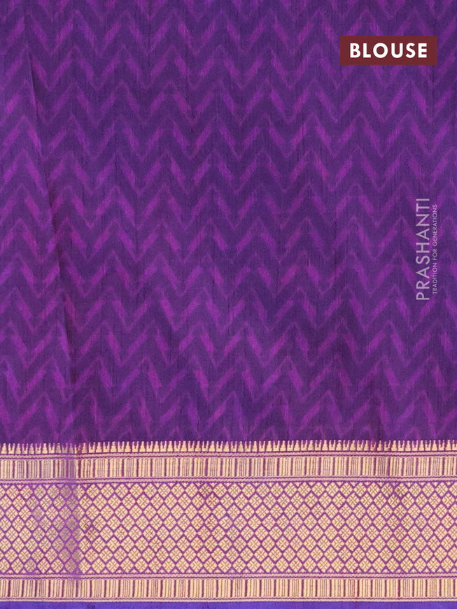 Semi tussar saree blue and purple with allover ikat prints and zari woven border