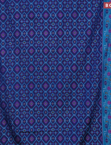 Semi tussar saree dark blue and teal blue with allover ikat prints and zari woven border