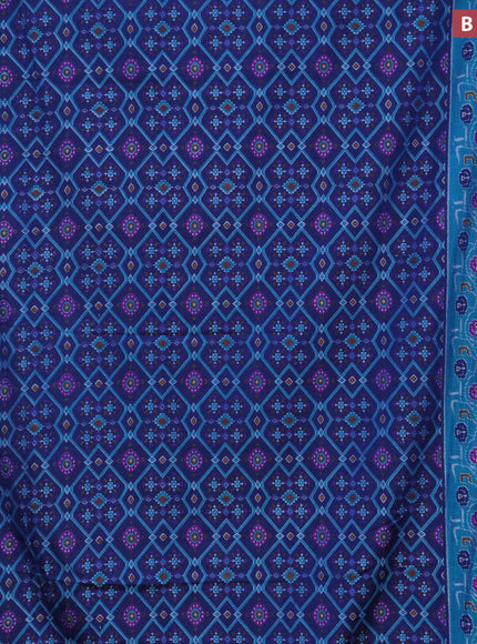 Semi tussar saree dark blue and teal blue with allover ikat prints and zari woven border