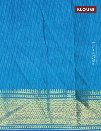 Semi tussar saree dark blue and teal blue with allover ikat prints and zari woven border