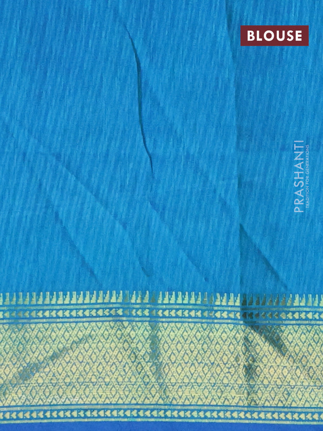 Semi tussar saree dark blue and teal blue with allover ikat prints and zari woven border