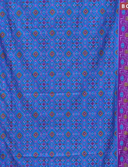 Semi tussar saree cs blue and purple with allover ikat prints and zari woven border