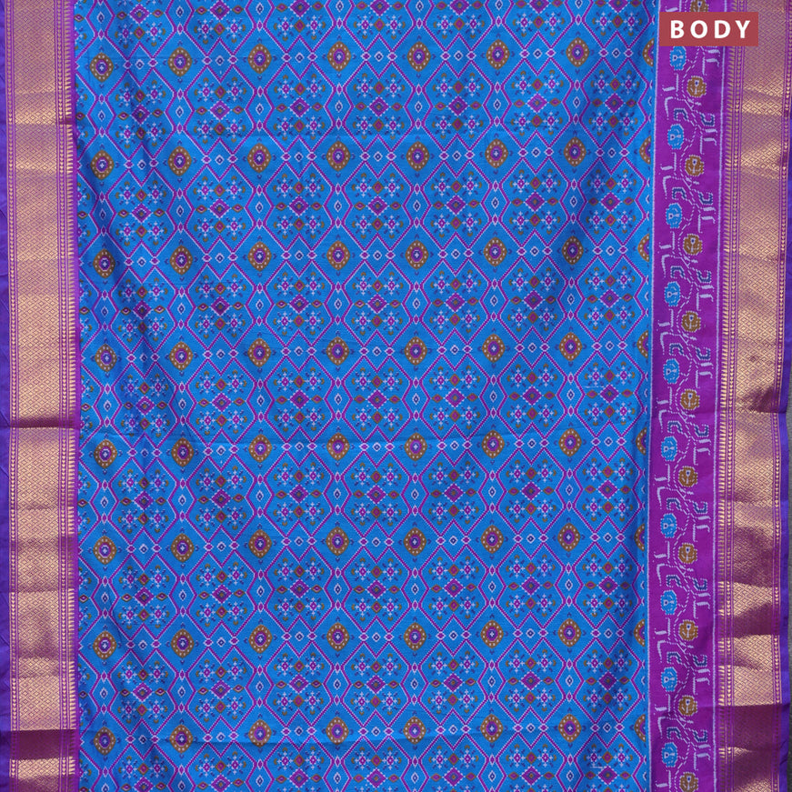 Semi tussar saree cs blue and purple with allover ikat prints and zari woven border