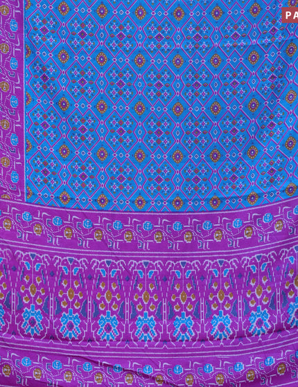 Semi tussar saree cs blue and purple with allover ikat prints and zari woven border