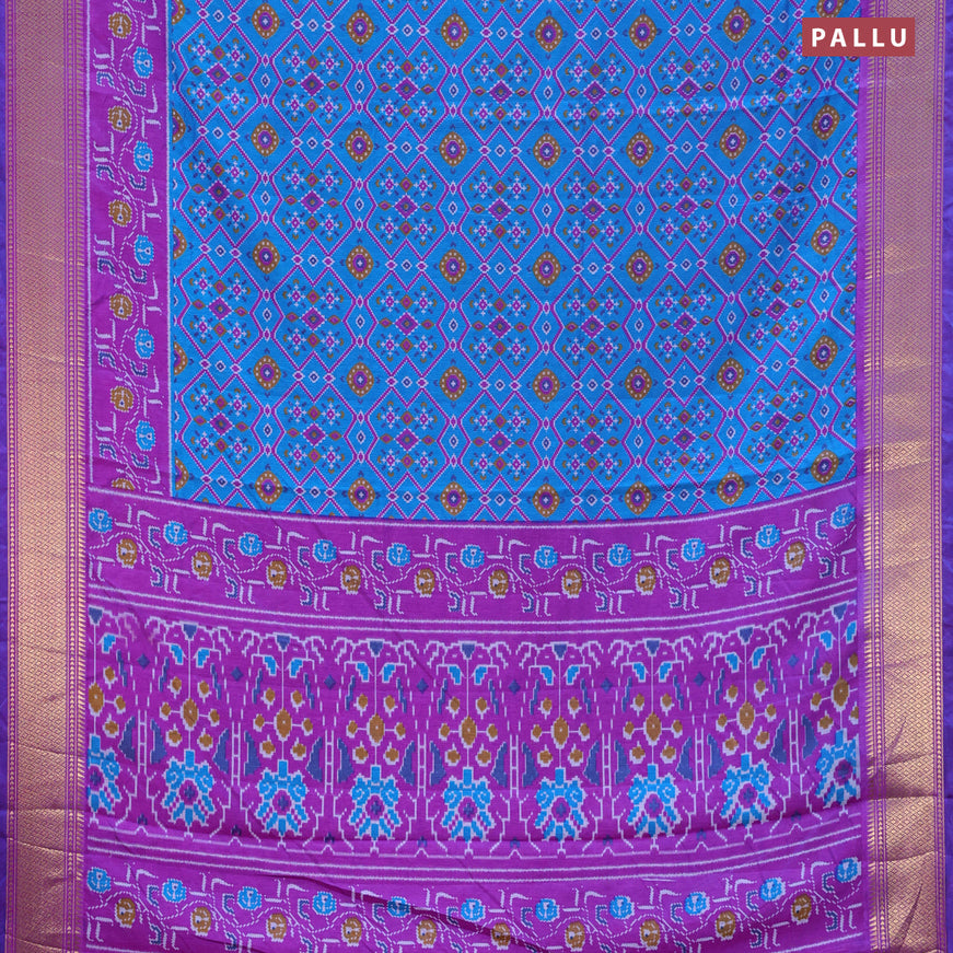 Semi tussar saree cs blue and purple with allover ikat prints and zari woven border