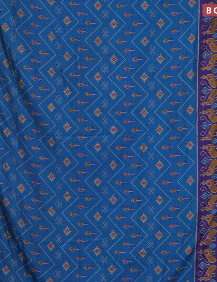 Semi tussar saree cs blue and dark blue with allover ikat prints and zari woven border