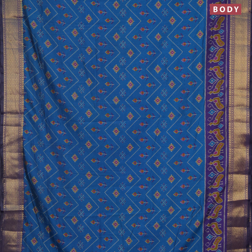 Semi tussar saree cs blue and dark blue with allover ikat prints and zari woven border