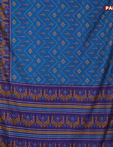 Semi tussar saree cs blue and dark blue with allover ikat prints and zari woven border