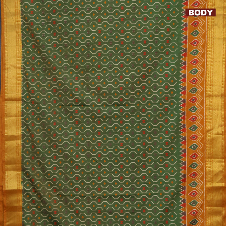 Semi tussar saree green shade and mustard shade with allover prints and zari woven border