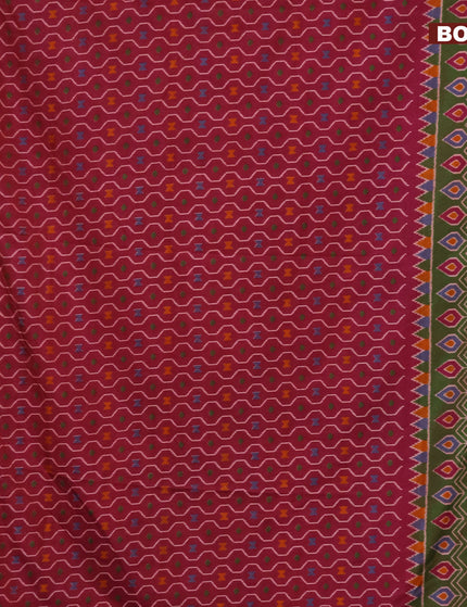 Semi tussar saree dark magenta pink and dual shade of green with allover prints and zari woven border