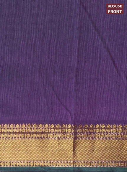 Semi tussar saree teal blue and dual shade of purple with allover prints and zari woven border