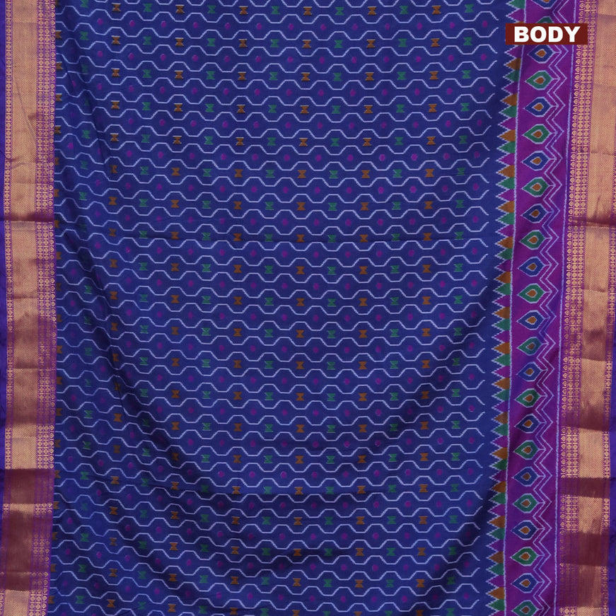 Semi tussar saree blue and purple with allover prints and zari woven border