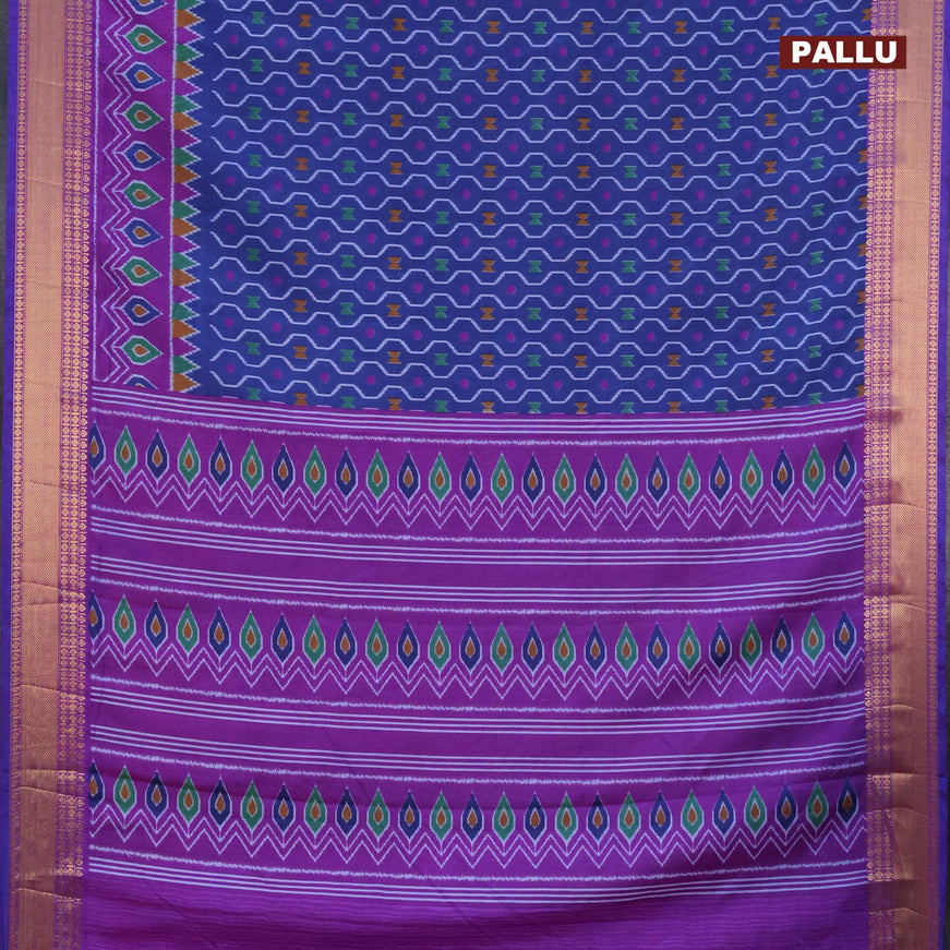 Semi tussar saree blue and purple with allover prints and zari woven border