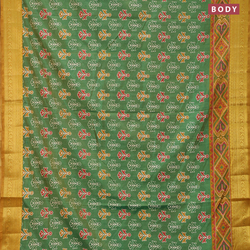 Semi tussar saree green and mustard shade with butta prints and zari woven border