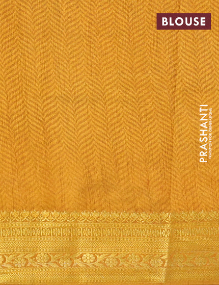 Semi tussar saree green and mustard shade with butta prints and zari woven border