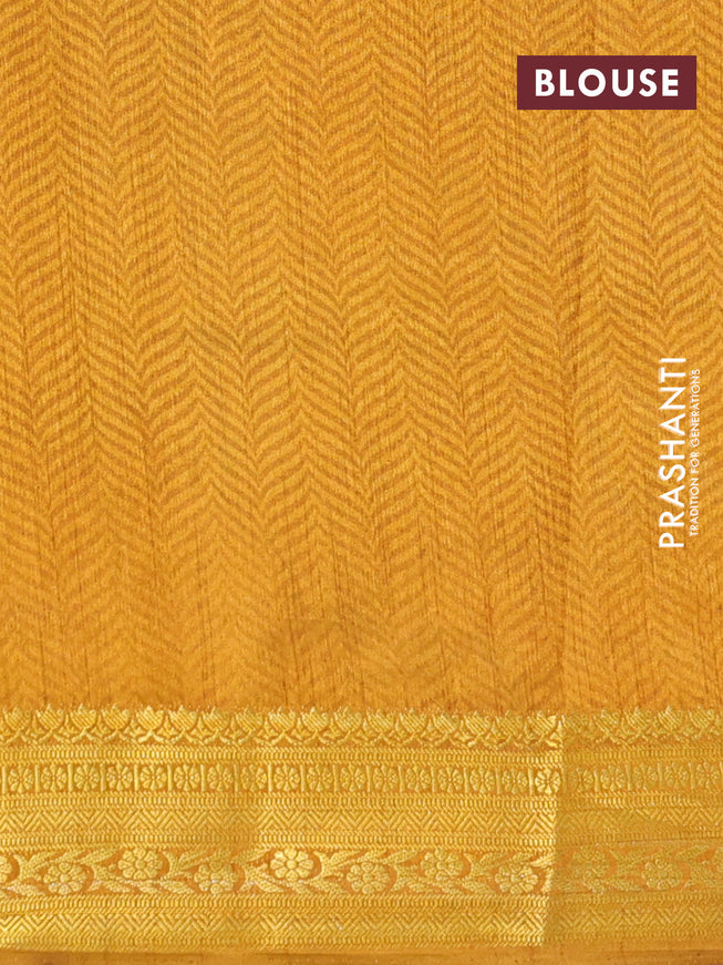 Semi tussar saree green and mustard shade with butta prints and zari woven border