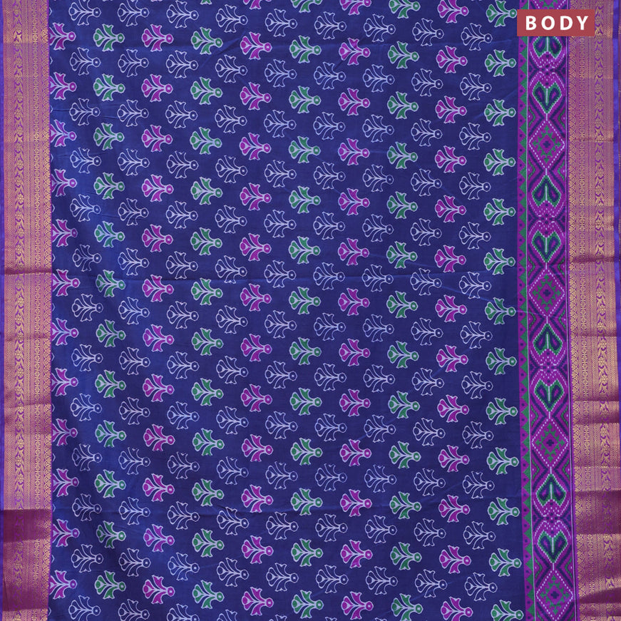 Semi tussar saree dark blue and purple with butta prints and zari woven border