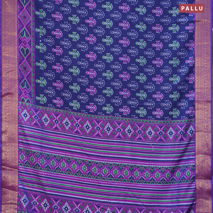 Semi tussar saree dark blue and purple with butta prints and zari woven border