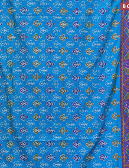 Semi tussar saree cs blue and dual shade of purple with butta prints and zari woven border