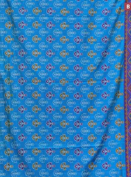 Semi tussar saree cs blue and dual shade of purple with butta prints and zari woven border