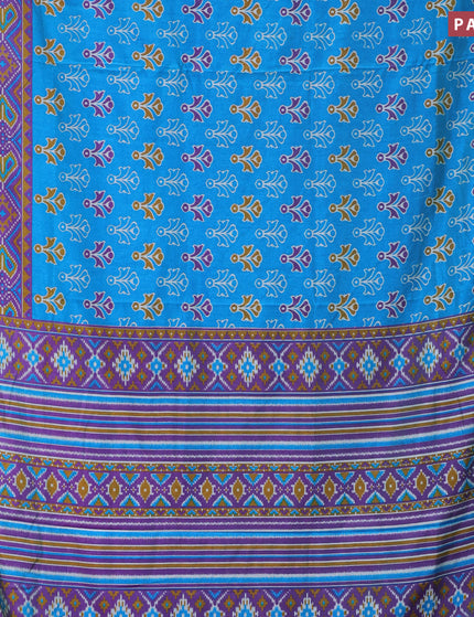 Semi tussar saree cs blue and dual shade of purple with butta prints and zari woven border