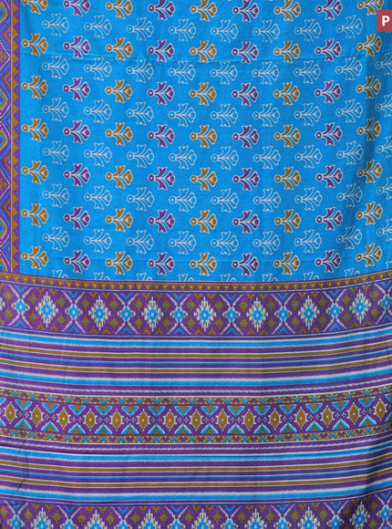 Semi tussar saree cs blue and dual shade of purple with butta prints and zari woven border